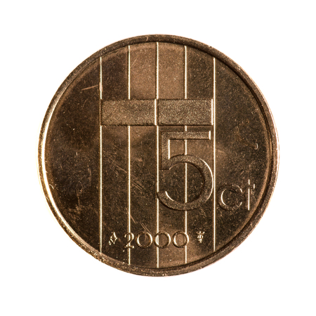 metal coins five cents Netherlands isolated on white background .reversの写真素材