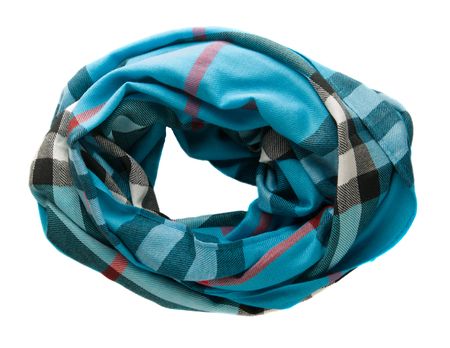 Scarf isolated on white background.Scarf  top view . blue scarf in a cage .の写真素材