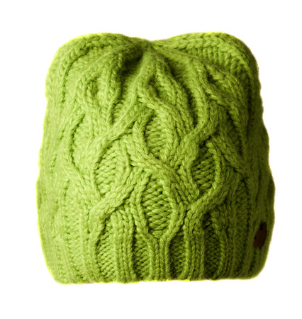 Women's hat . knitted hat isolated on white background.light green  hatの写真素材
