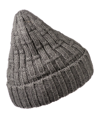 Women's hat . knitted hat isolated on white background.gray hat .の写真素材