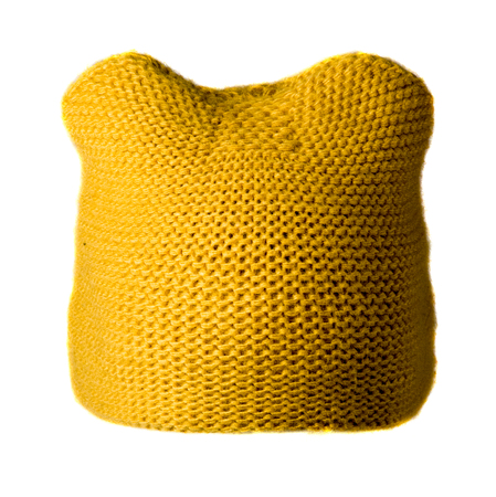 Women's hat . knitted hat isolated on white background.yellow hat .の写真素材