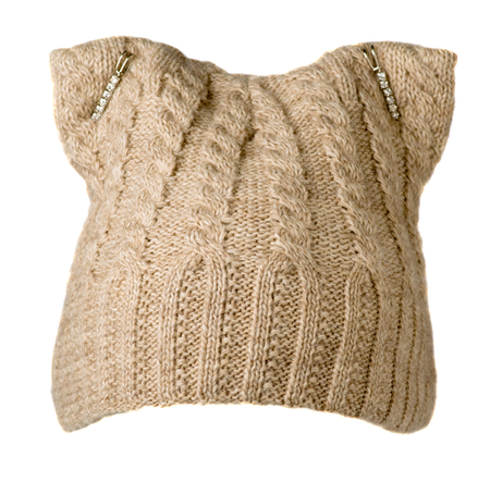 Women's hat . knitted hat isolated on white background.beige hat .の写真素材