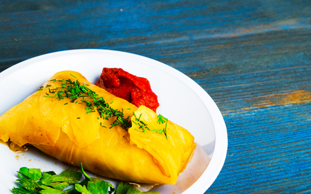 cabbage rolls on a plate. cabbage rolls top view .の写真素材