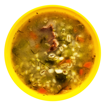 pickle soup isolated on a white background.healthy soup .soup top view .の写真素材