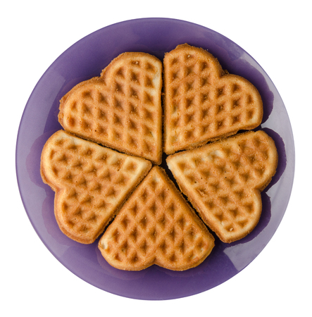 Belgian waffles  isolated on white background. waffles on a plate top viewの写真素材