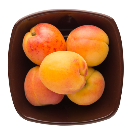 apricots on a plate isolated on a bacground background. apricots on a plate top viewの写真素材