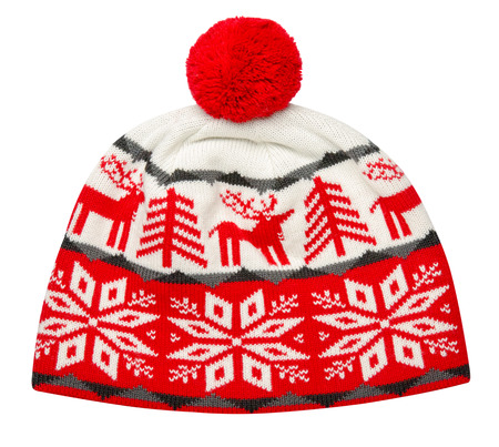 knitted hat isolated on white background.hat with pompon .の写真素材
