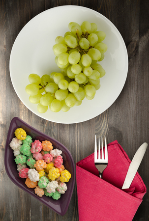 grapes on a wooden background. grapes on a plate .の写真素材