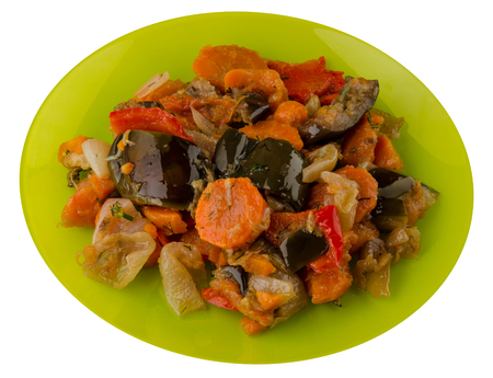 vegetable stew isolated on white background. braise in Bulgarian. vegetarian foodの写真素材
