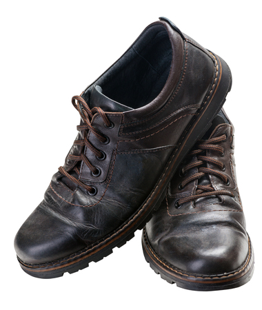 leather shoes isolated on white background. leather casual shoes.の写真素材