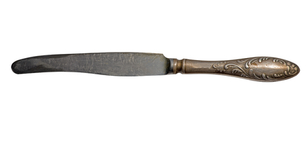 Knife isolated on a white background. metal knife. vintage knife cutlery top view