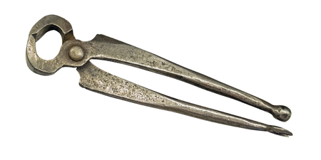 vintage nippers isolated on white background. old metal nippers. rusty tools の写真素材
