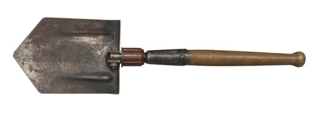 old engineer shovel isolated on white background. vintage engineer shovel top viewの写真素材