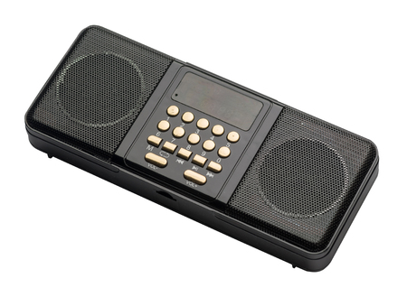 Pocket FM radio mp3 player isolated on a white background. black rado front top  viewの写真素材