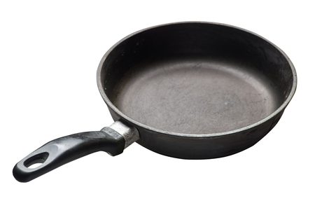 empty iron pan with isolated on white background. top side  view of grill panの写真素材