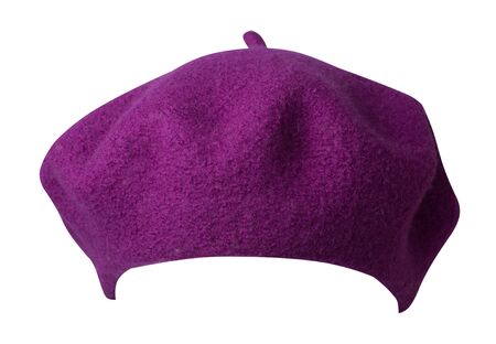 purple beret isolated on white background. hat female beret font view .の写真素材