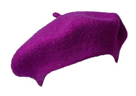 purple beret isolated on white background. hat female beret front view .の写真素材