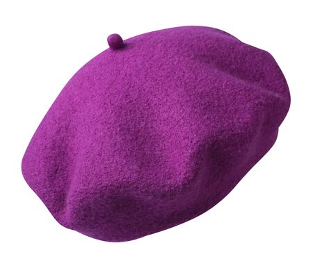 purplel beret isolated on white background. hat female beret back side view .の写真素材