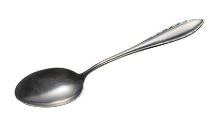 spoon isolated on white background. metal spoon. vintage spoon cutlery top side viewの写真素材