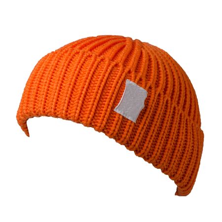 Docker knitted orange hat isolated on white background. fashionable rapper hat. hat fisherman front  side viewの写真素材