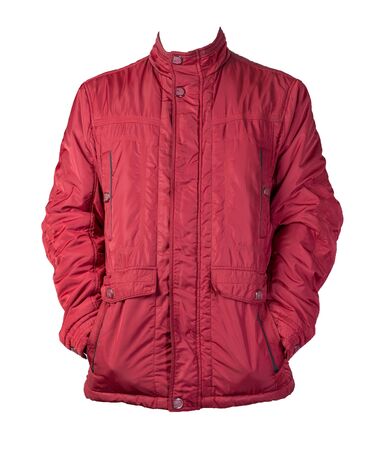 Men's red jacket in a hood isolated on a white background. Windbreaker jacket. Casual styleの写真素材