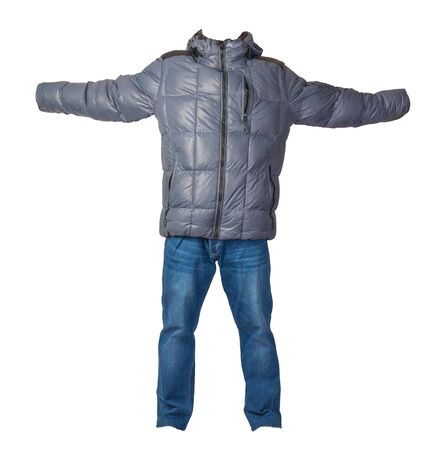 blue men's jacket and blue jeans isolated on white background.casual clothingの写真素材