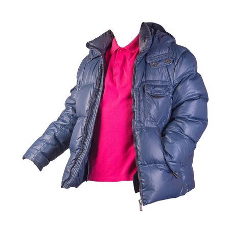 men's crimson t-shirt and red jacket isolated on white background.casual clothingの写真素材