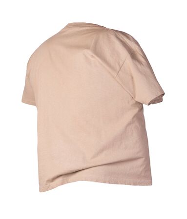 light brown t-shirt isolated on a white background. summer cotton short sleeve t-shirtの写真素材