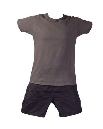 men's sports black shorts and graphite t-shirt isolated on white background.comfortable clothing for sportsの写真素材