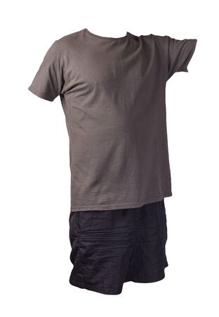 men's sports black shorts and graphite t-shirt isolated on white background.comfortable clothing for sportsの写真素材