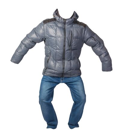 blue men's jacket and blue jeans isolated on white background.casual clothingの写真素材