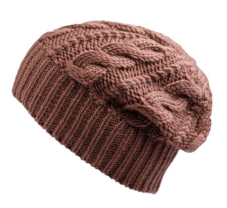 Women's brown hat . knitted hat isolated on white background.