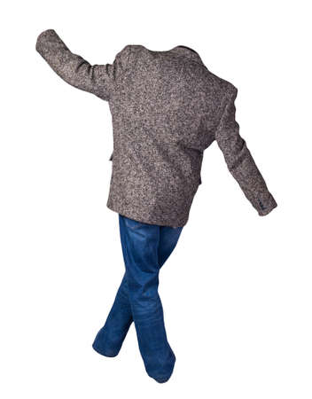 men's gray button-down jacket with black shirt and blue jeans isolated on a white background. Casual styleの写真素材