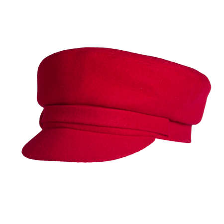 fashion red hat with visor isolated on white background.cap female. colored hat.