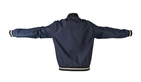 mens dark blue bomber jacket isolated on white background. fashionable clothes for every day
