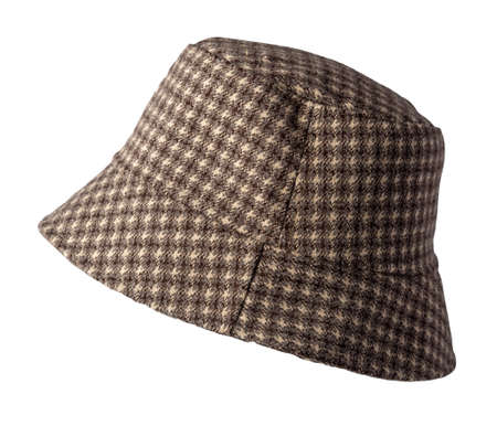 brown beige bucket hat isolated on white background .fisherman's hat, Irish country hat, session hat, panama.の写真素材