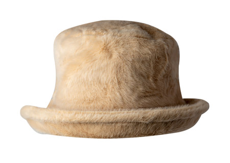 autumn beige bucket hat artificial fur isolated on white background .fisherman's hat, Irish country hat, session hat, panama.の写真素材