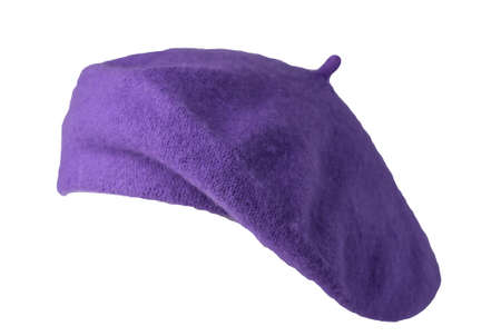 female purple beret isolated on white background. autumn accessoryの写真素材