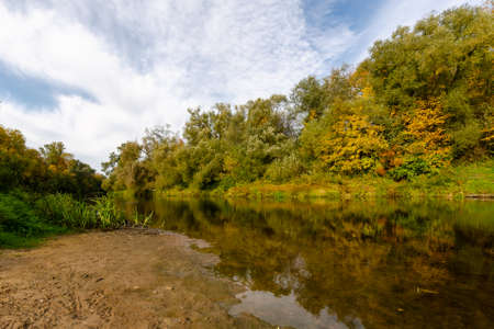 River current on the autumn forest. beauty autumn nature
