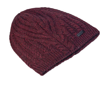 knitted hat top view isolated on white background. warm winter accessoryの写真素材