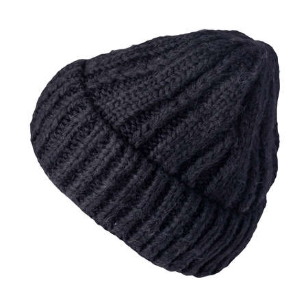black hat isolated on white background .knitted hat .の写真素材
