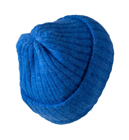 blue hat isolated on white background.knitted hat.の写真素材