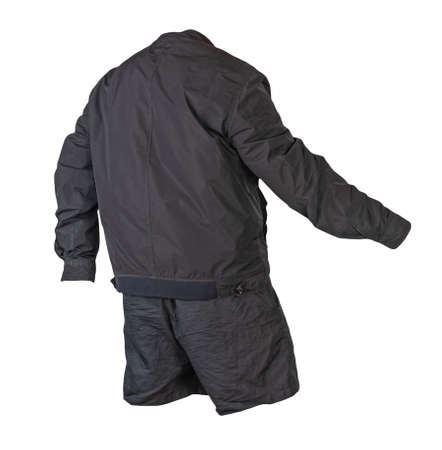 mens black jacket and black sports shorts isolated on white background. fashionable casual wearの写真素材