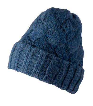 blue hat isolated on white background.knitted hat.の写真素材