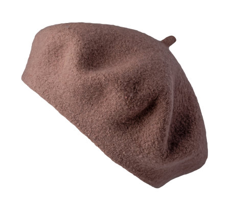 female brown beret isolated on white background. autumn accessoryの写真素材