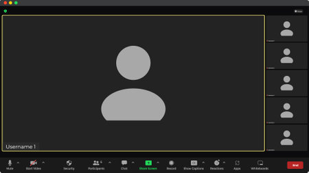 Video conference user interface. Online conference meeting. Video call screen mockup. Video Conference. Blank Wireframe.のイラスト素材
