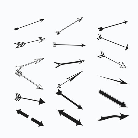 Colorful doodle arrows. Hand drawn simple symbols. Grunge texture. Curly and wave orientation pointers. Vectorのイラスト素材