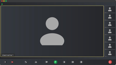 Video conferencing user interface. Video calls window overlay. Videocall screen mockup for learning conference. Online business webinar chat. Meeting App Flat Vector.のイラスト素材