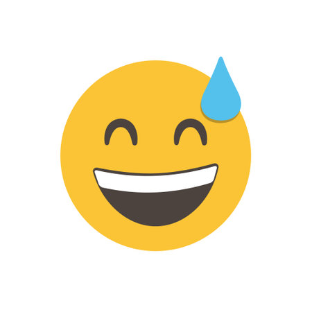 Phew emoji, grinning face with sweat, relief emoji. funny yellow emoticon. smiling emoticon character design. 3D emoticon for web. Vector Emoji. for ui interface