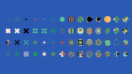 Brutalism shapes, minimalist geometric elements, abstract bauhaus forms. Simple star and flower...